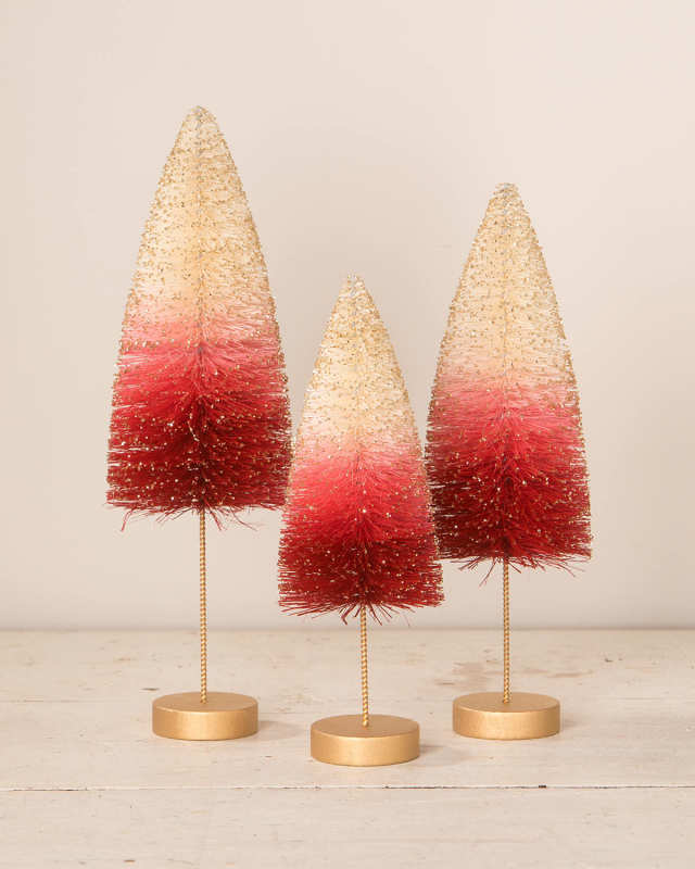 Strawberries and Cream Bottle Brush Trees, Set of 3
